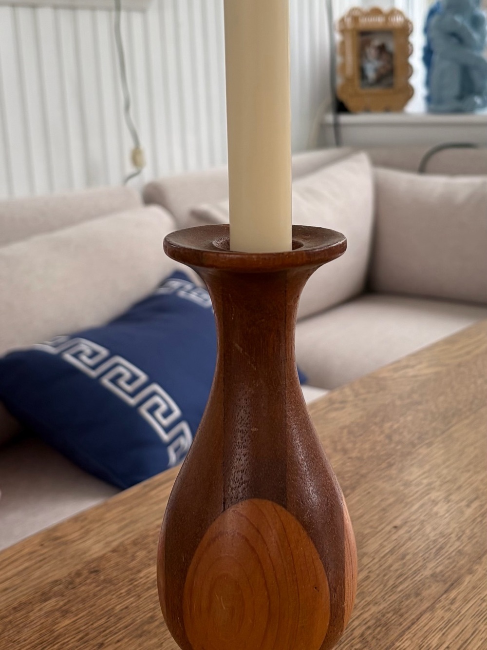 Source Unknown Two-Tone Wooden Candle Holder in Brown